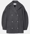 Ganni Double-breasted Oversized Coat Featuring Pockets In Gray