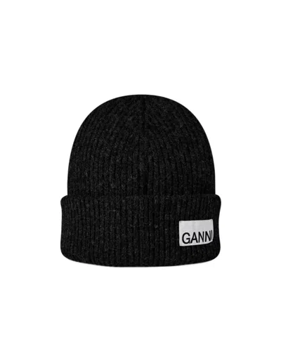 Ganni Oversized Wool Hat In Black