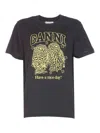 Ganni Basic Jersey Owls Relaxed T-shirt T-shirts Black In Grey