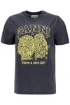 Ganni Basic Jersey Owls Relaxed T-shirt T-shirts Black In Phantom (black)