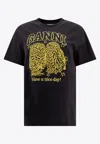 Ganni Basic Jersey Owls Relaxed T-shirt T-shirts Black In Black