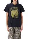 Ganni Basic Jersey Owls Relaxed T-shirt T-shirts Black