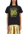 Ganni Basic Jersey Owls Relaxed T-shirt T-shirts Black In Black