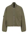 Ganni Green Oversized Bomber Jacket In Twill In Green