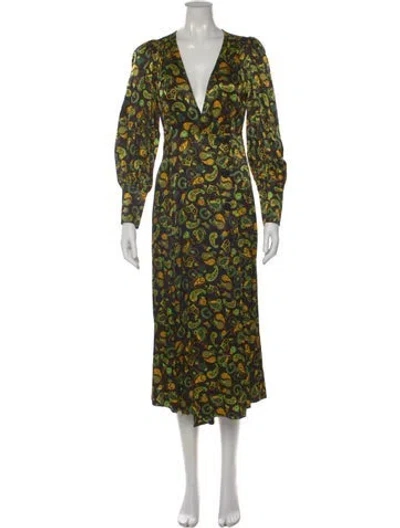 Pre-owned Ganni Paisley Print Long Dress In Green