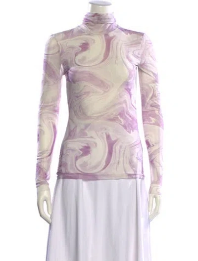 Pre-owned Ganni Paisley Print Turtleneck Top In Purple