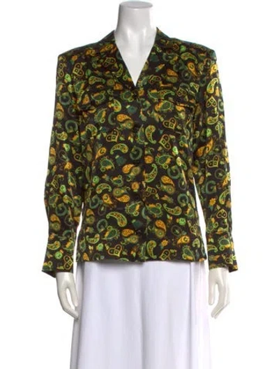 Pre-owned Ganni Paisley Print V-neck Blouse In Black