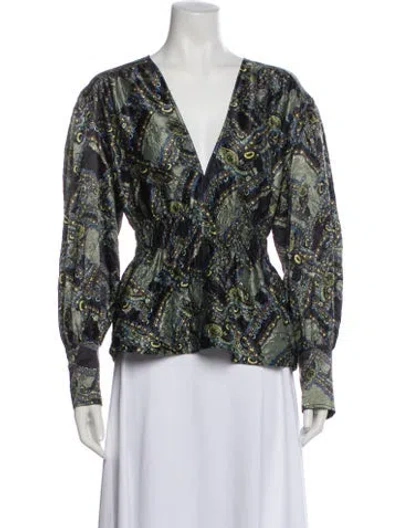 Pre-owned Ganni Paisley Print V-neck Blouse In Multi