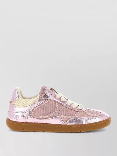 Ganni Panel Sneakers Mesh Metallic Finish Rubber Sole In Pink