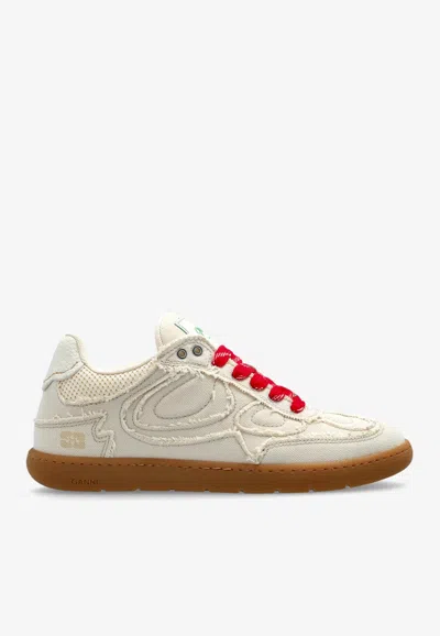 Ganni Paneled Lace-up Sneakers In White