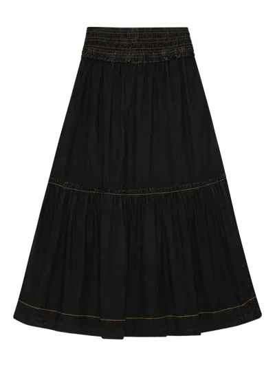 Ganni Garment Dyed Cotton Smock Maxi Skirt In Black