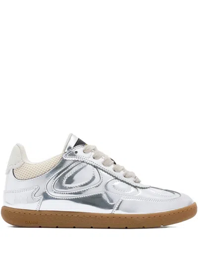 Ganni Panelled Sneakers In Silver
