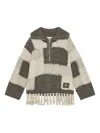 Ganni Patchwork Fringe Sweater In Gray