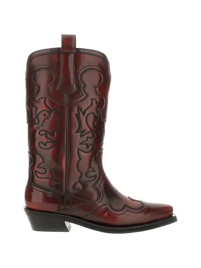Ganni Panelled Western Boots In Red