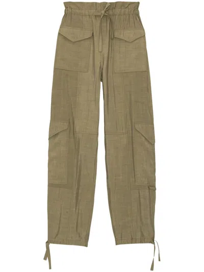 Ganni Washed Satin Pants In Aloe