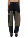 Ganni Wide-leg Organic Cotton Pants With Checkered Patch Pockets In Black