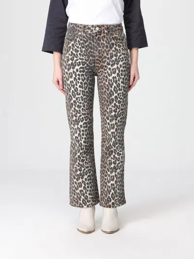 Ganni Wide-leg Animal Print High-rise Jeans With Belt Loops In Gray