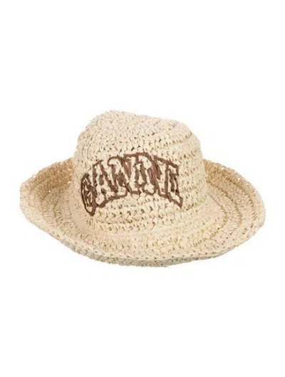 Pre-owned Ganni Paper Woven Bucket Hat In Neutrals