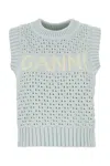 Ganni Textured Organic Cotton Blend Sweater Vest In Illusionblue