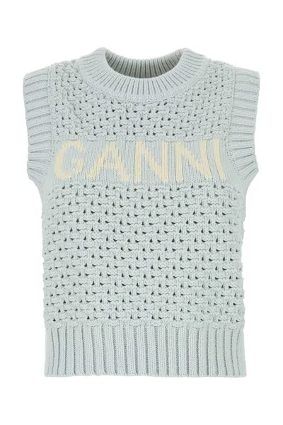 GANNI PASTEL LIGHT BLUE COTTON BLEND VEST