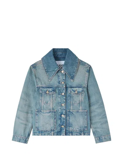 Ganni Patch-pocket Denim Jacket In Blue