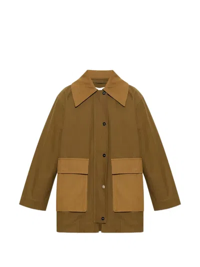 Ganni Patch-pocket Cotton Military Jacket In Green