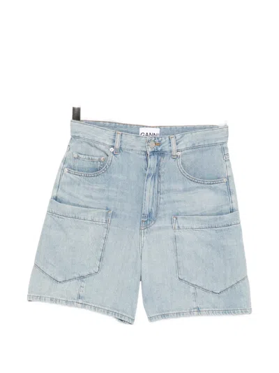 Ganni Patch-pocket Denim Shorts In Blue