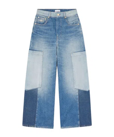 Ganni Patchwork Cargo Jeans In Blue