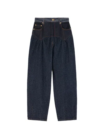 Ganni Corsage-jeans Im Patchwork-look In Blue