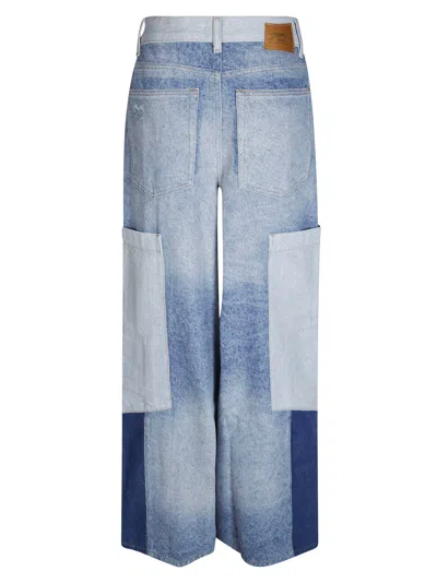 Ganni Patchwork Denim Baggy Cargo Jeans For Women In Blue