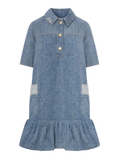 Ganni Peplum Denim Mini Dress In Blue
