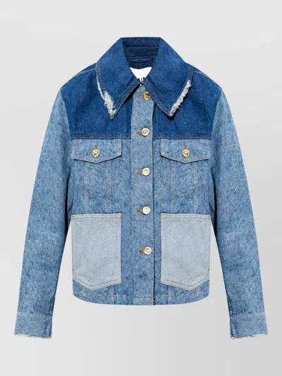 Ganni Patchwork Denim Short Jacket Mid Blue Vintage