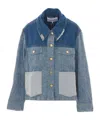 Ganni Patchwork Denim Short Jacket Mid Blue Vintage In Blue
