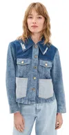 Ganni Patchwork Denim Short Jacket Mid Blue Vintage In Blue
