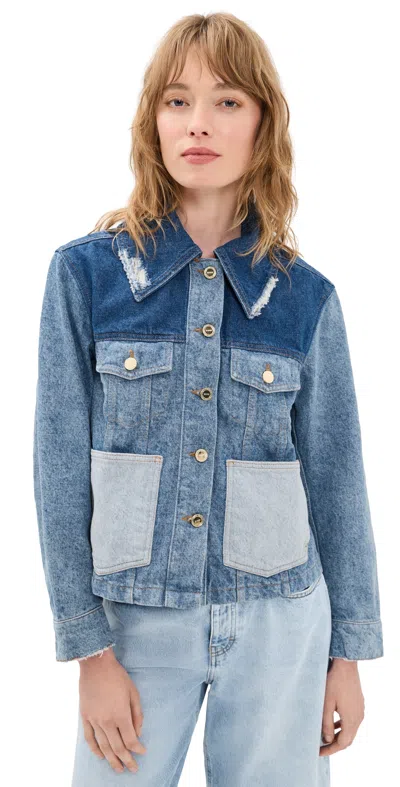 Ganni Patchwork Denim Short Jacket Mid Blue Vintage