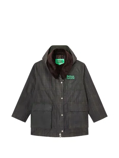 Ganni Patchwork Hooded Jacket In Green