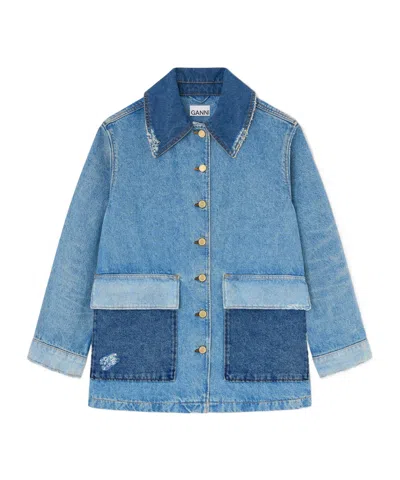 Ganni Jacket In Patchwork Denim In Blue