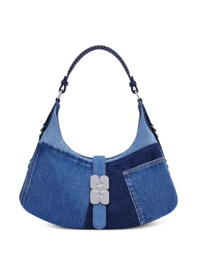 Ganni Patchwork Shoulder Bag In Blue