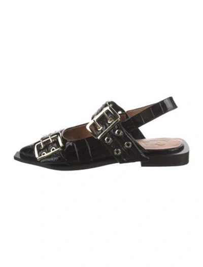 Pre-owned Ganni Patent Leather Animal Print Pumps In Black