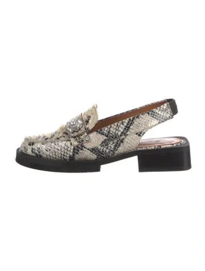 Pre-owned Ganni Patent Leather Animal Print Slingback Flats