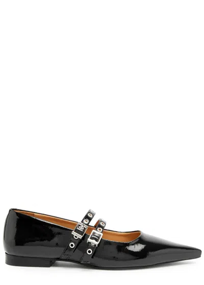 Ganni Patent Leather Ballet Flats In Black