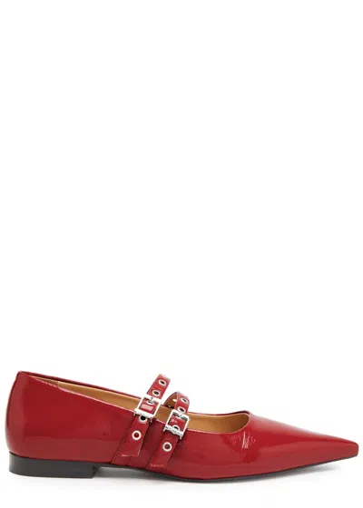 Ganni Patent Leather Ballet Flats In Red