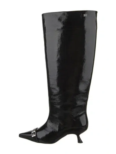 Pre-owned Ganni Patent Leather Boots In Black