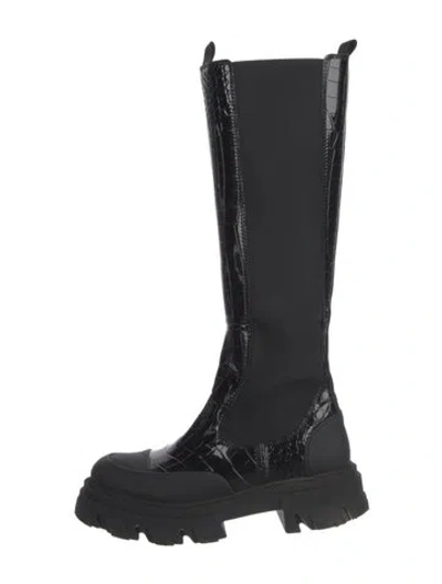 Pre-owned Ganni Patent Leather Boots In Black