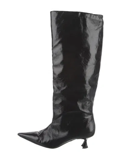 Pre-owned Ganni Patent Leather Boots In Black