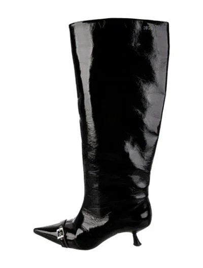 Pre-owned Ganni Patent Leather Boots In Black