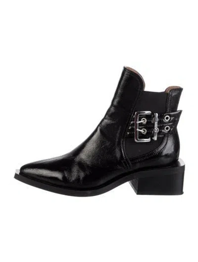 Pre-owned Ganni Patent Leather Boots In Black