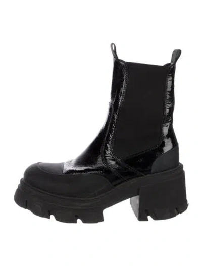 Pre-owned Ganni Patent Leather Chelsea Boots In Black