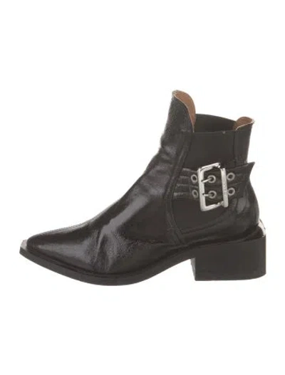 Pre-owned Ganni Patent Leather Chelsea Boots In Black