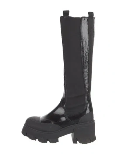 Pre-owned Ganni Patent Leather Chelsea Boots In Black